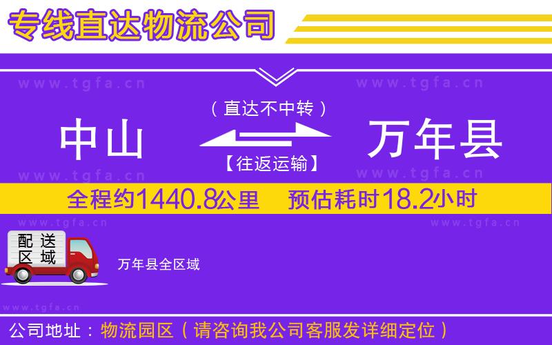中山到萬年縣物流公司
