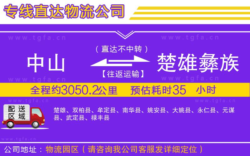 中山到楚雄彝族自治州物流公司